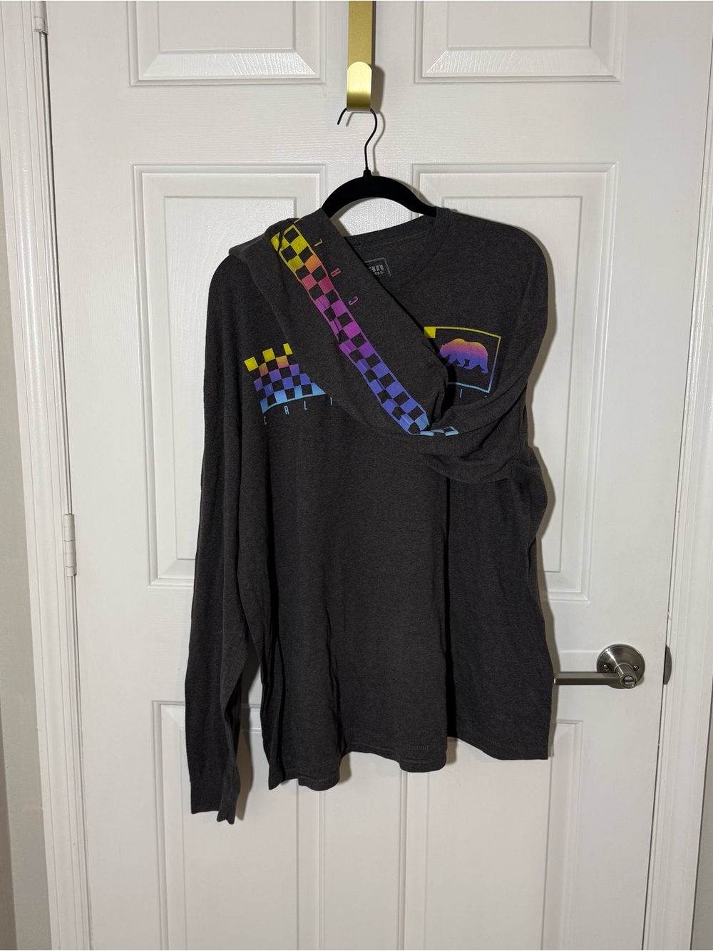 Urban Outfitters Black Crewneck shirt with Rainbow Checker Accents